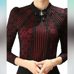 NWT Gothic Lolita Gloomy Victorian Princess Lace Blouse NO Brooch Size Medium